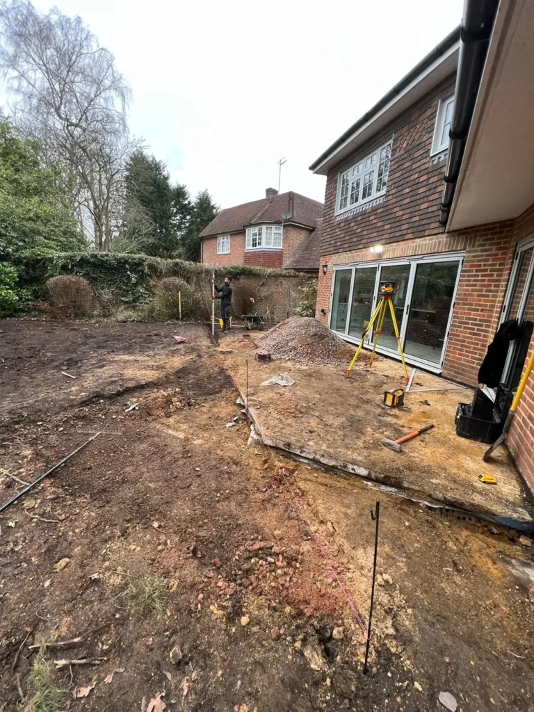Garden groundworks during a landscaping project